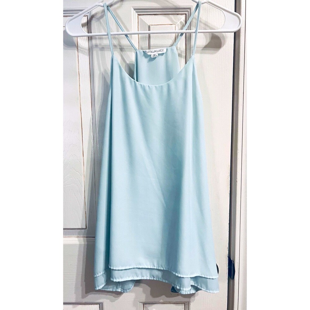 Stella Luce XL Light Aqua Layered Racerback Tank Blouse Flowy Romantic Beautiful